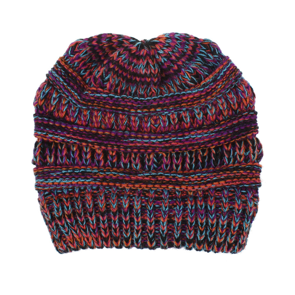 Wholesale Mixed Color Knitted Acrylic Beanie Women's Ponytail Hat